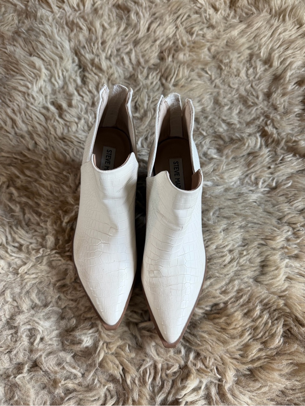 Steve Madden White Croc-Embossed Ankle Boots